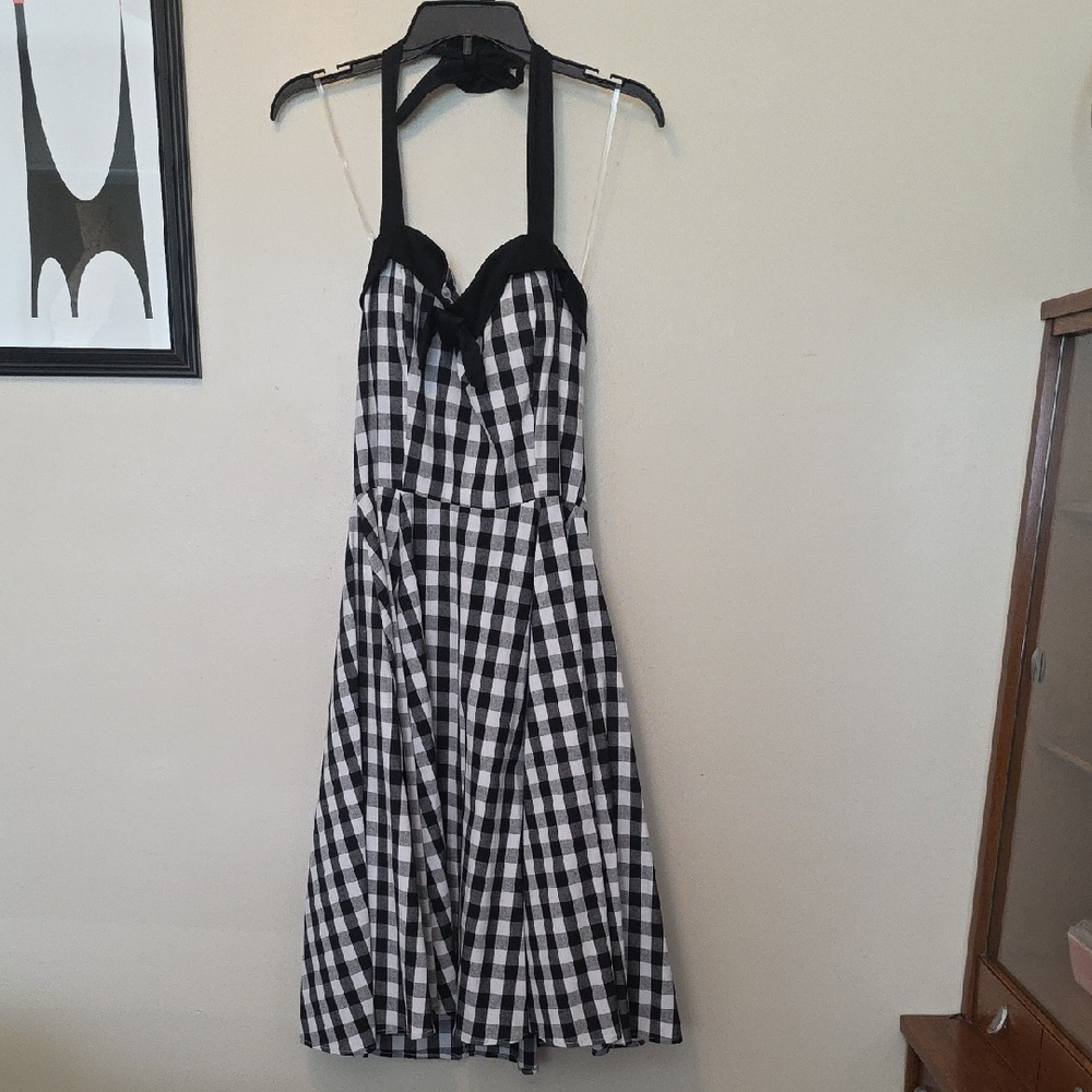 Black and White Checkered Halter Dress